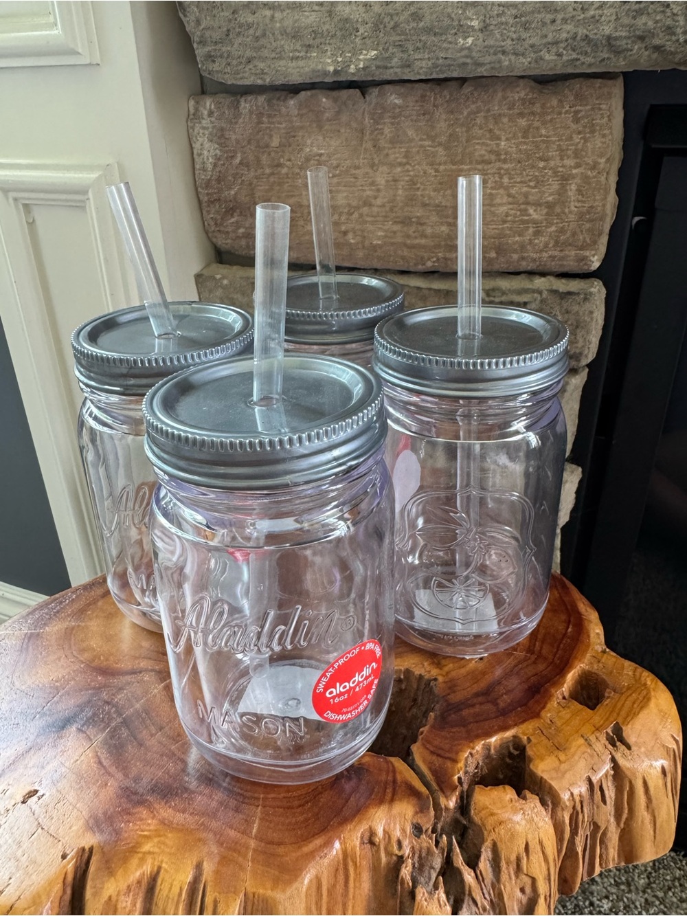 Set of 4 Aladdin Mason Jar 16 oz Insulated Tumblers Lids & Straws BPA Free NEW